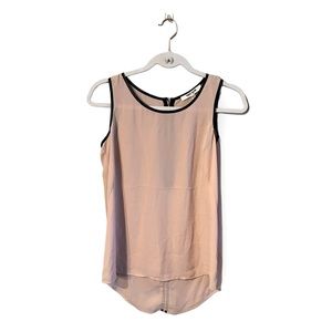 Daniel Rainn Sheer Blush Tank Top with Black Leather Detail